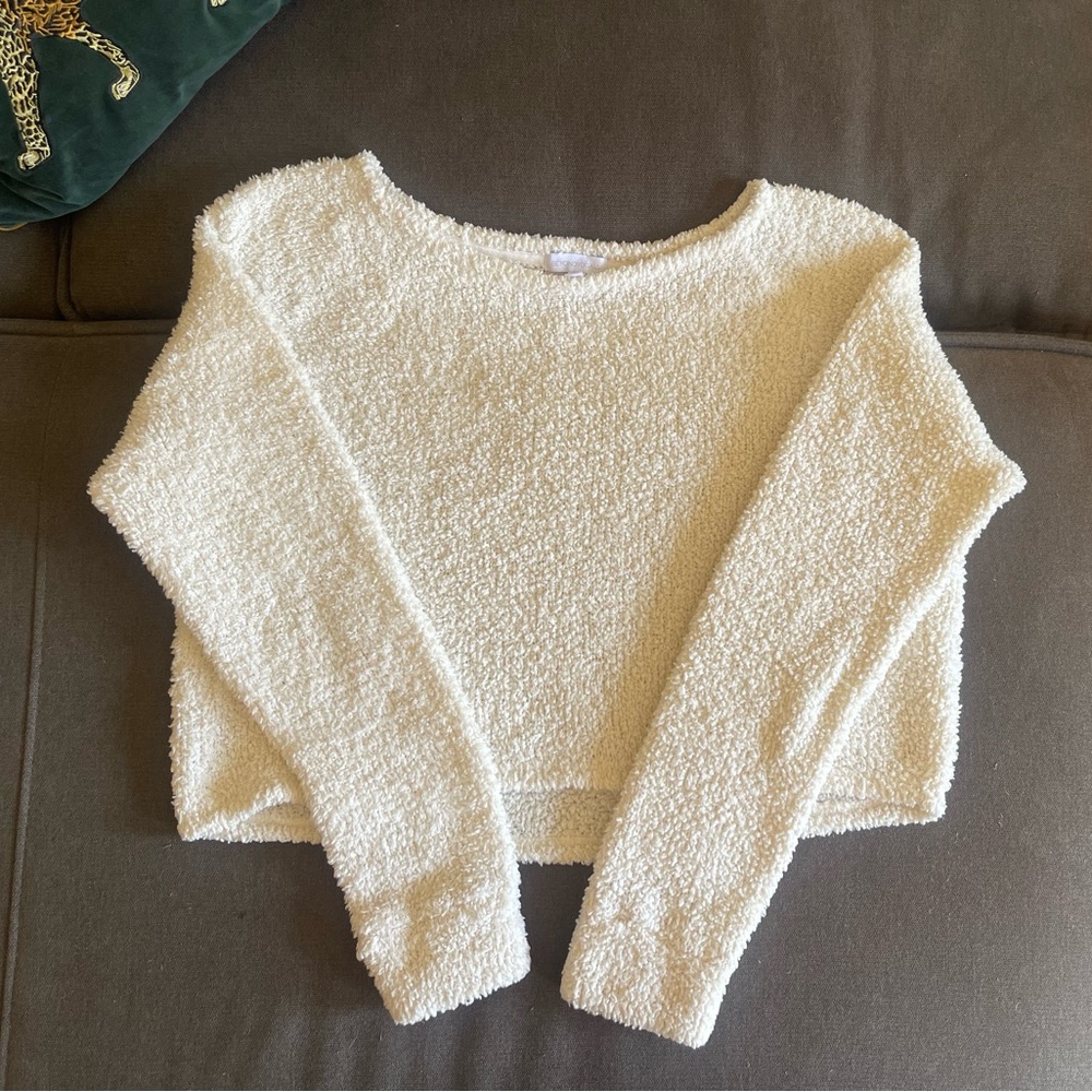 Beyond Yoga White Fuzzy Sweater Crop size small